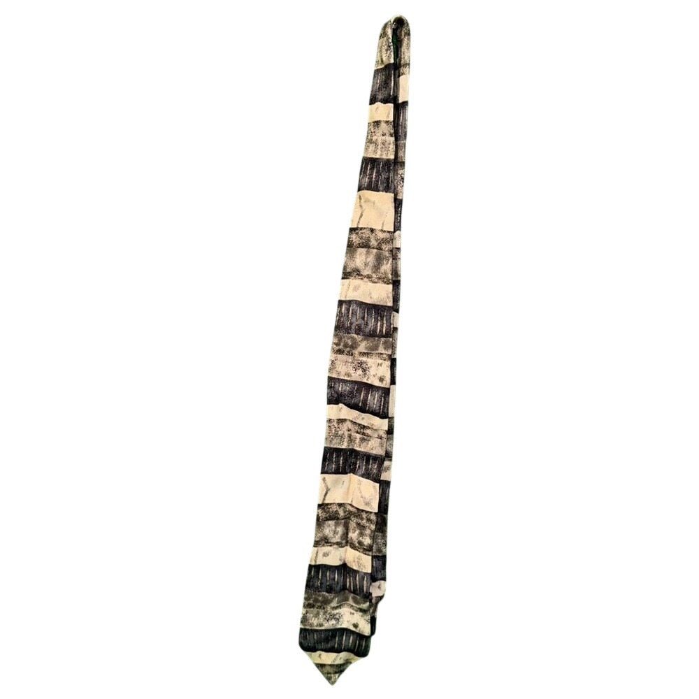 Surrey Mens Silk Necktie Tan Charcoal Grey Horizontal Striped Dress Tie Classic